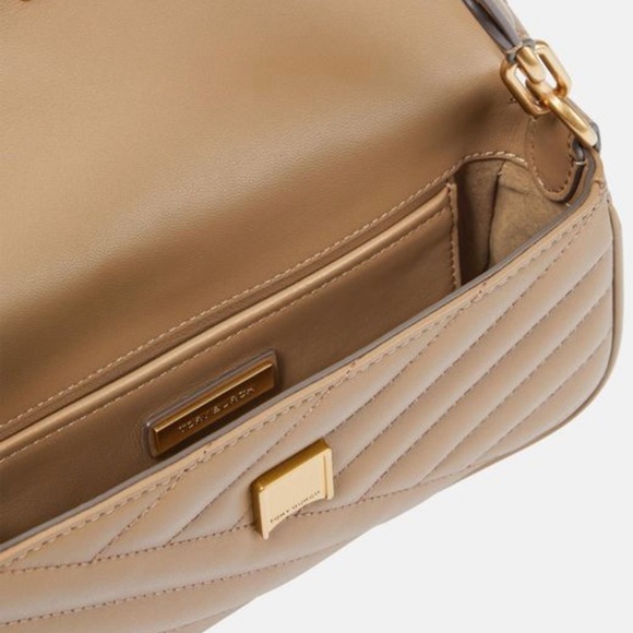 Kira Small Chevron-Quilt Flap Shoulder Bag Sand color - Picture 3 of 6